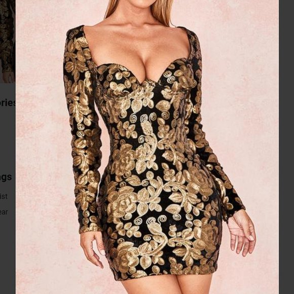 RARE HOUSE OF CB 'Silvaja' Black and Gold Velvet Sequined Mini Dress NWOT - Picture 3 of 8